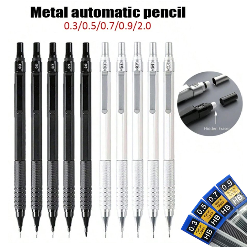 Mechanical Pencil 0.3 - All-Metal Low-Center Mechanical Pencil, 0.3/0.5/0.7/2.0mm Smooth