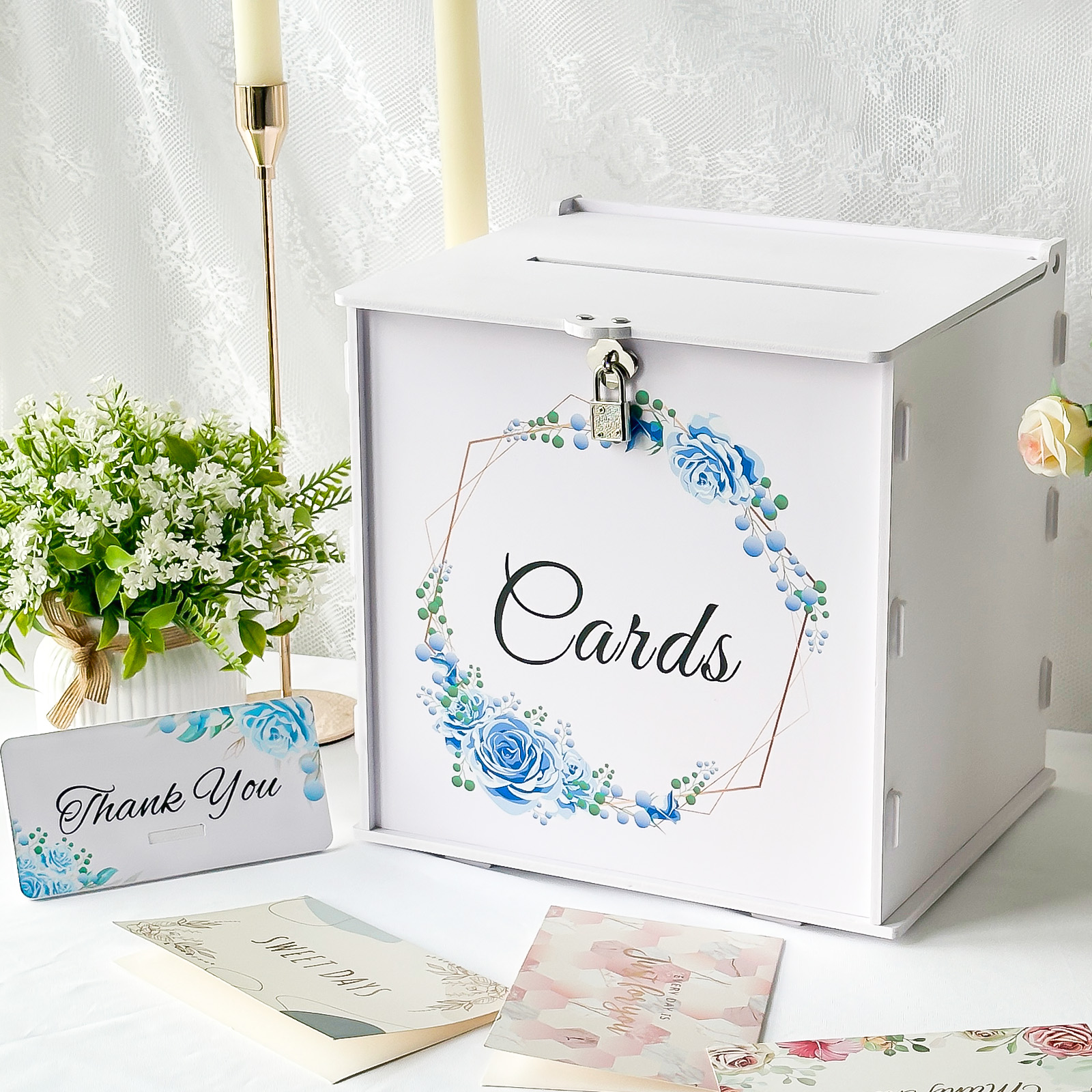 Card Index Box - White Wedding Card Box with Lock,