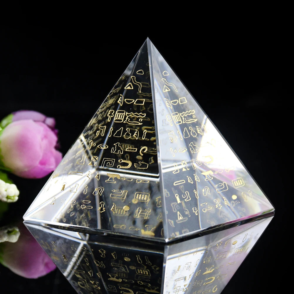 Paper Weight Crystal - Egyptian Hieroglyph Crystal Pyramid Glass Paperweight