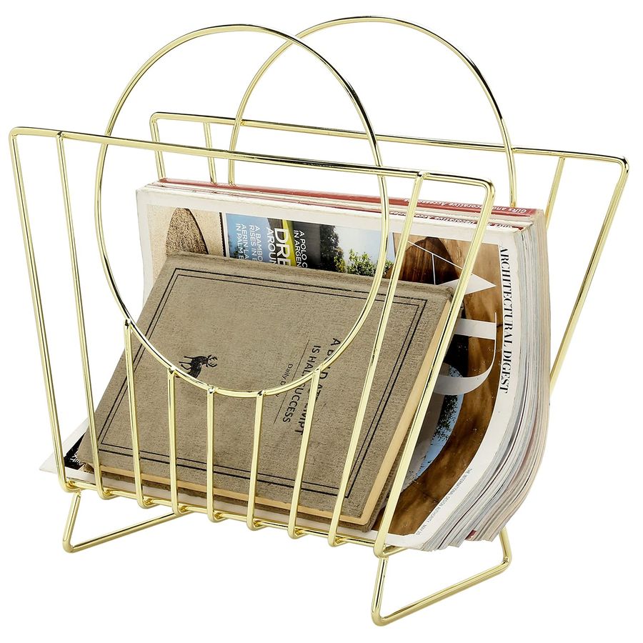 Magazine Holder Rack - MidCentury Brass Plated Metal Free Standing