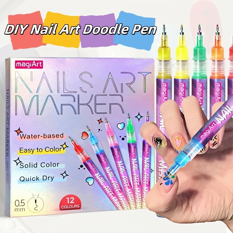 Correction Pen Fine - 12Pcs/Set Multicolor Nail Art Marker Pens