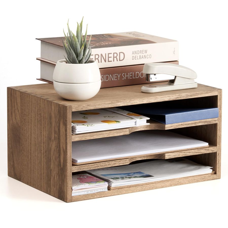 Magazine Holder Rack - Wooden Desktop Organizer Paper Storage Letter