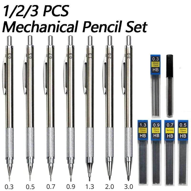 Mechanical Pencil 0.3 - 1/2/3 PCS Metal Drawing Pencils 0.3