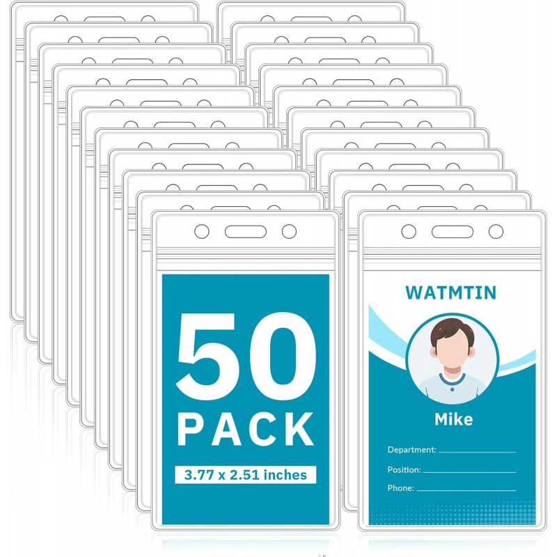 Index Card Holder - 50 PCS Plastic Badge Holder, Vertical